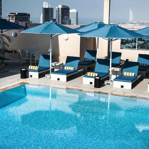 Head to the shared swimming pool to cool off from the desert heat