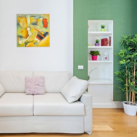 Unwind in the colourful and lovingly curated living room
