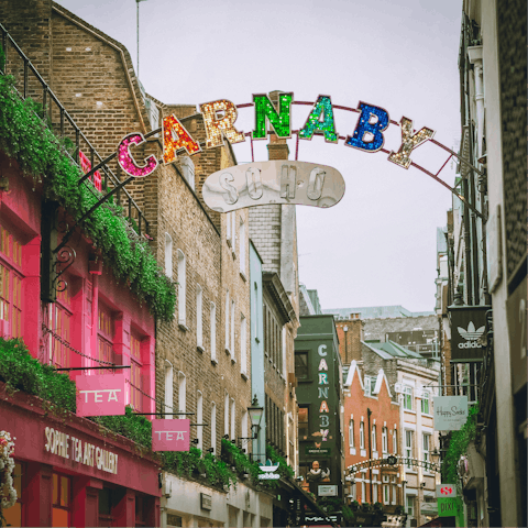 Enjoy a shopping spree along Carnaby Street, a five-minute walk away