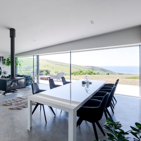 Admire the breathtaking coastal view from the living area