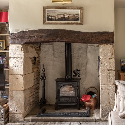 Fire up the wood-burning stove and keep cosy in the rustic living space