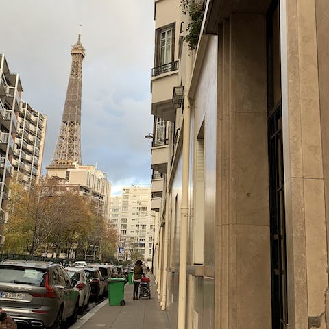 Enjoy a glimpse of the Eiffel Tower each morning as you start a Parisian adventure