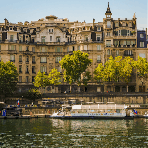 Take a stroll aloing the romantic Seine – just a two minute walk away
