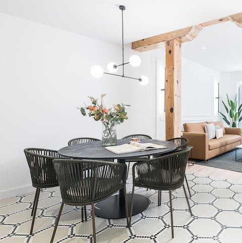 Gather around the table to share your adventures over a delicious home-cooked meal