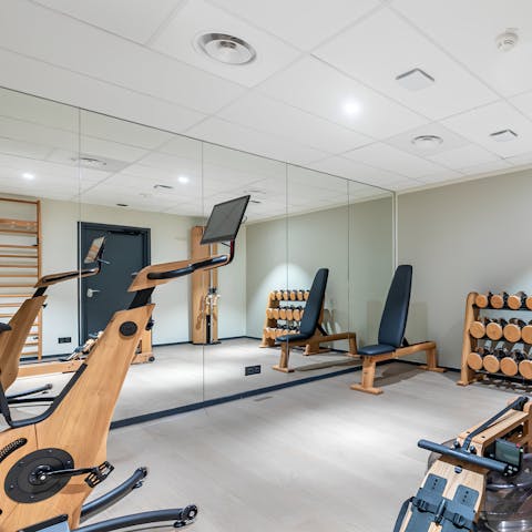 Break a sweat with a workout in the shared fitness room