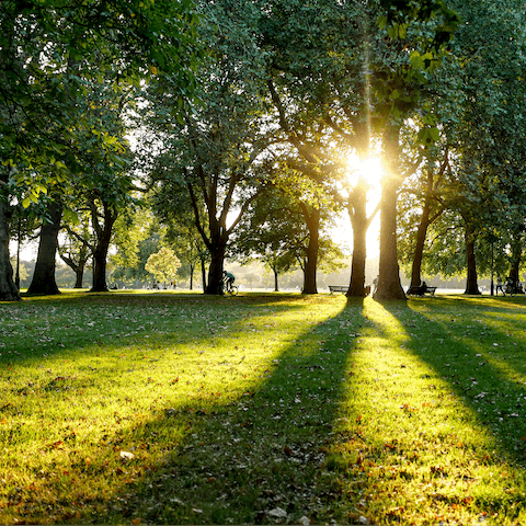 Take your morning constitutional in Hyde Park, a ten-minute stroll away
