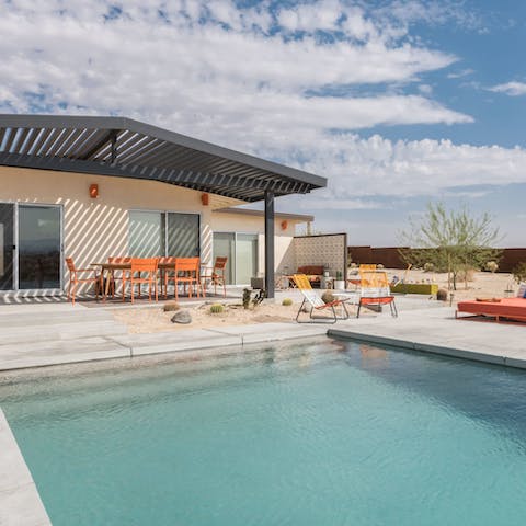 Plunge into your heated saltwater pool for some fun in the sun