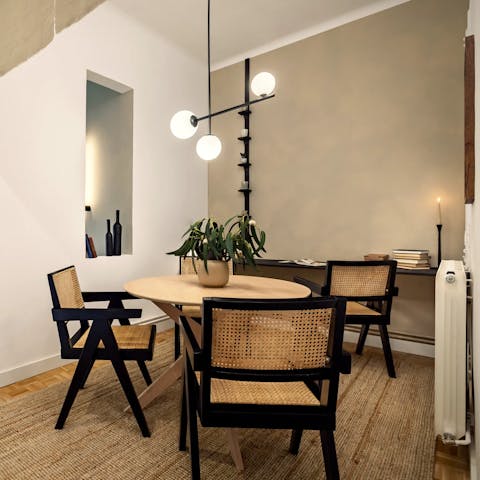 Sit down to a meal in the stylish dining area or catch up on work at the desk space here