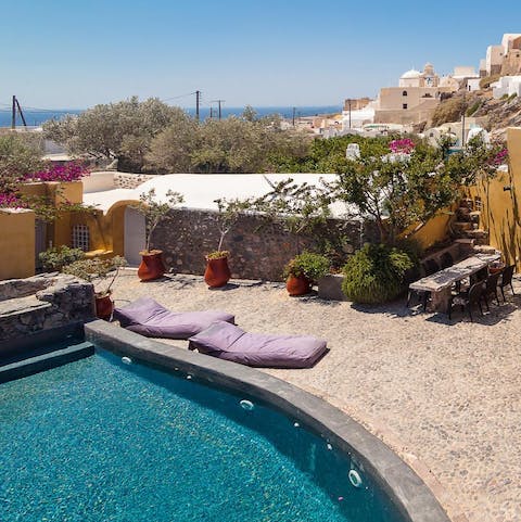 Escape the heat of Santorini in the private pool