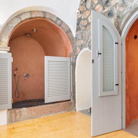 Get refreshed in the traditional stone shower