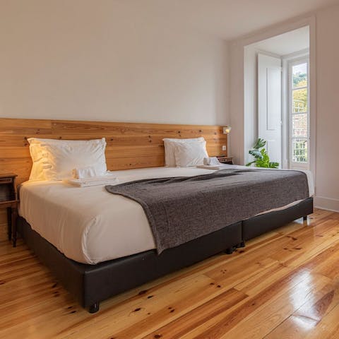 Sleep soundly in the super king bed with French doors and shutters