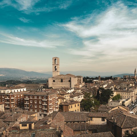 Explore the medieval streets of Perugia, a twenty-minute drive away