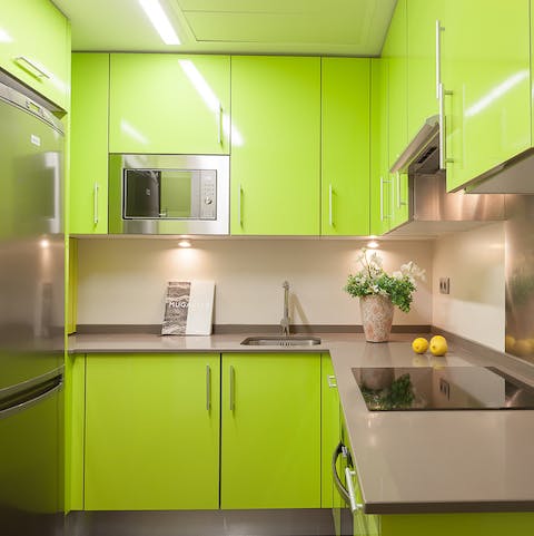 Practice your Spanish-style cooking in the lime green ktichen
