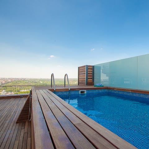 Take a refreshing dip in the gorgeous rooftop pool on hot days