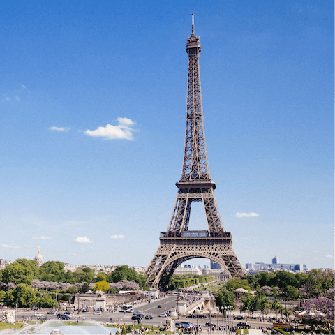 Visit the famous Eiffel Tower, thirty minutes away on foot