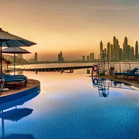 Take in the Dubai vistas from the communal infinity pool