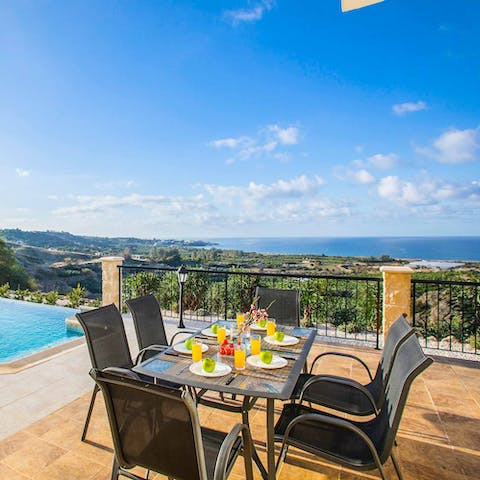 Lay on an alfresco breakfast as the sea provides the perfect backdrop