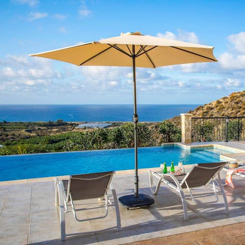 Soak up the Cypriot sun from in or beside the private infinity pool
