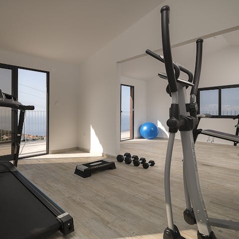 Start the day with a rewarding workout in the top-floor gym