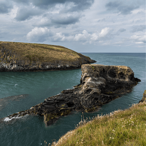 Take a stroll along the majestic Cardigan Bay and admire the rock formations