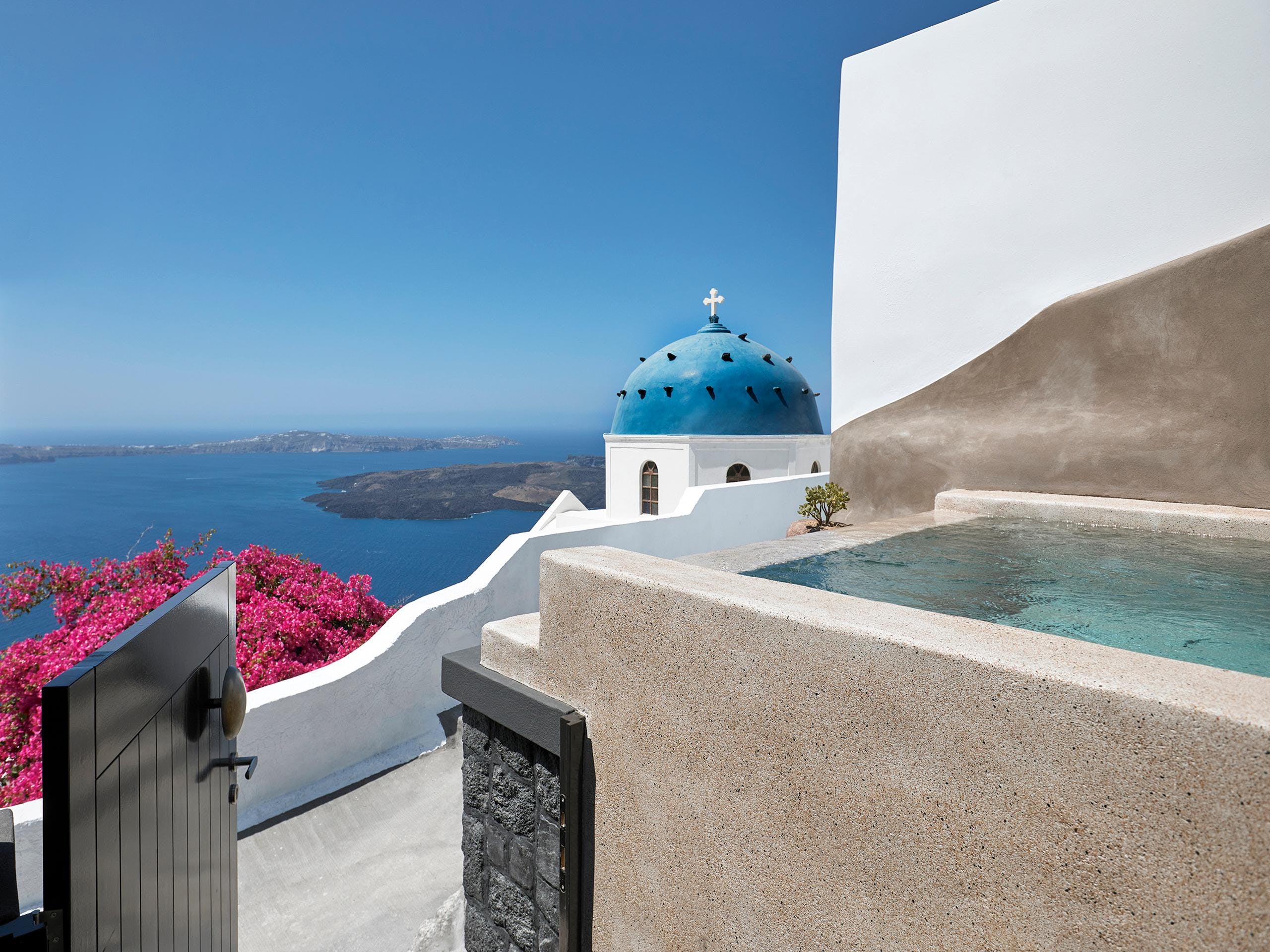 Blue Domes & Bougainvillaea, Santorini, Greece | Plum Guide