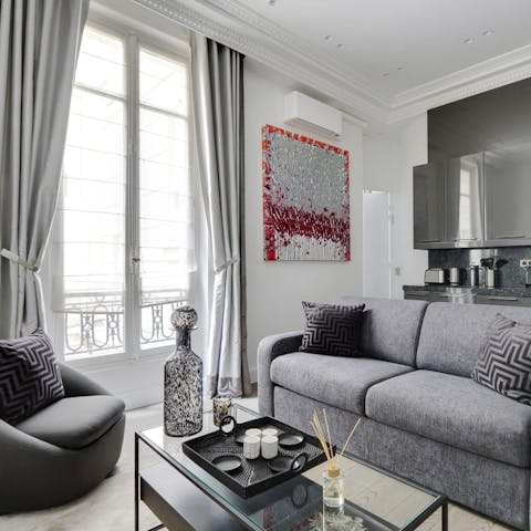 Perch by the French windows with a glass of wine or kick your feet up on the sofa after a busy day in the city
