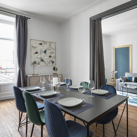 Serve up an authentic French aperitif of cheese and wine at the dining area