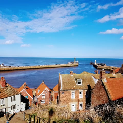 Stroll five minutes to Whitby's harbour and beach for fish and chips by the sea