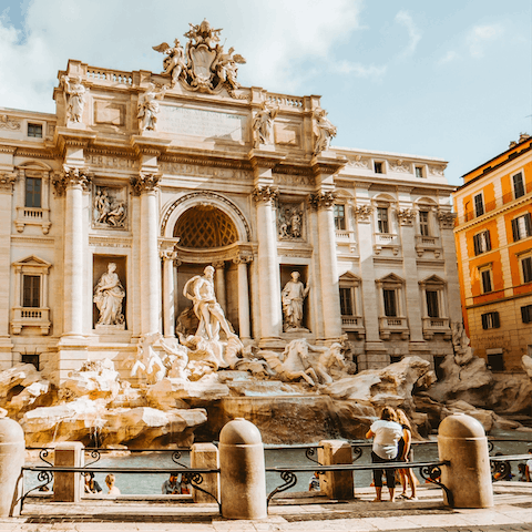 Travel south by car to reach the Trevi Fountain in twenty-five minutes