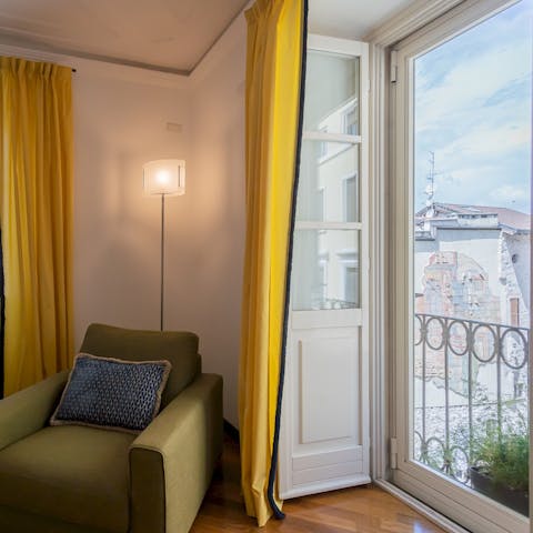 Take in the views over the neighbourhood from the Juliet balcony