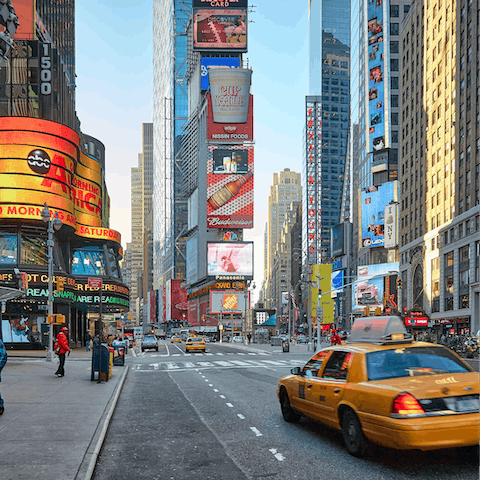 Walk just twenty-six minutes to the world-famous Times Square