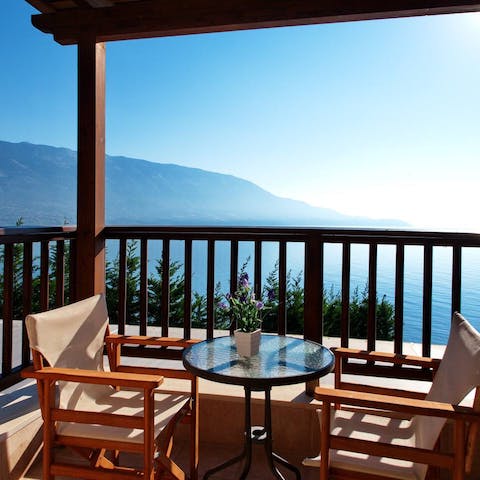 Enjoy your morning coffee on the balcony with idyllic views of the Ionian Sea