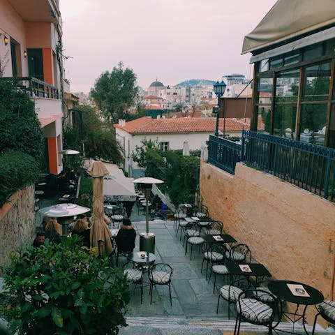 Take a break in one of the picturesque cafes of Plaka