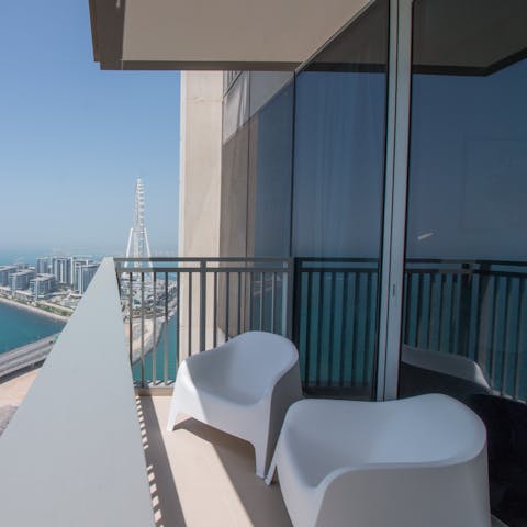 Sip your morning coffee from the lounge chairs on your private balcony