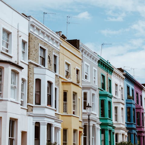 Discover the shops and cafes of lively Portobello Road – it's a short stroll away