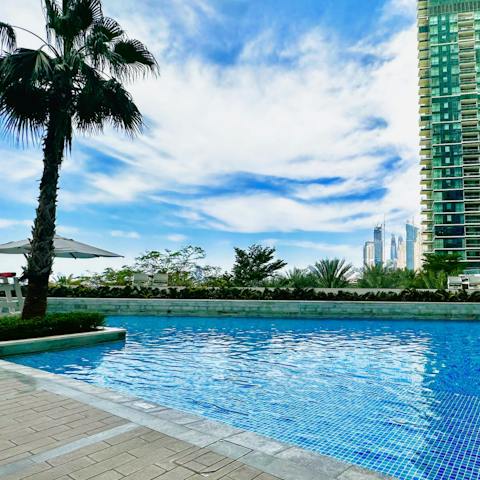 Cool off from the Arabian heat with a splash in the shared swimming pool