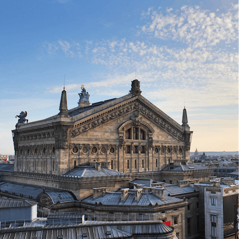 Get tickets to the opera at the beautiful Palais Garnier, just eleven minutes away