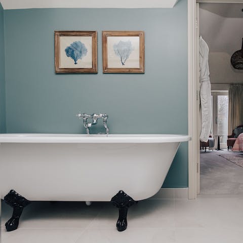 Indulge yourself with a long soak in the clawfoot bathtub