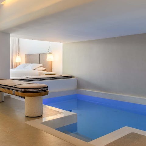 Enjoy the luxury of an indoor pool and jacuzzi 