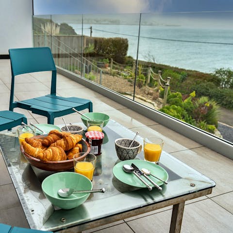 Soak up sea views from the balcony, one of several outdoor seating spots
