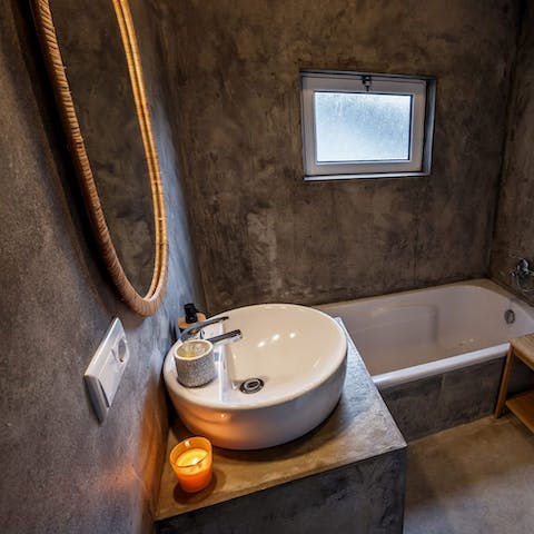 Enjoy a soak in the bathtub after a day spent exploring the local area
