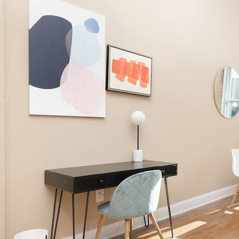 Let the abstract art on the walls help your creative train of thought