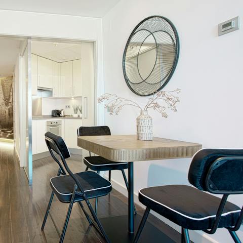 Serve up some Spanish tapas and wine at the dining area