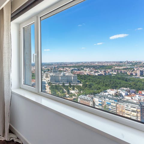 Take in stunning views of the Royal Palace of Madrid – a five-minute walk away