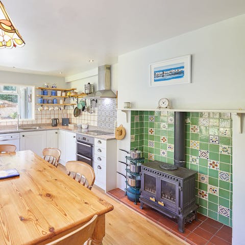 Flex your culinary muscles in the kitchen, complete with Victorian wood burning stove