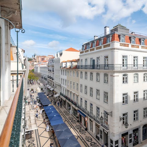 Peer out over Baixa’s bustling streets from the Juliet balcony  