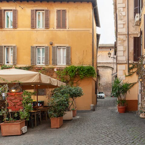 Stay in bohemian Trastevere, full of charming eateries, pubs and artisan shops 