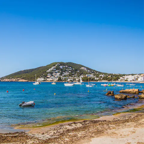 Take a dip in the waters of Santa Eulalia, just ten minutes away by car