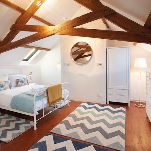Exposed beams give this home real character
