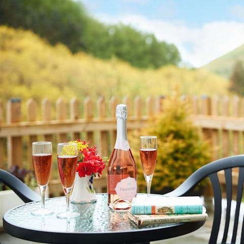 Toast a happy holiday with a glass of wine after a barbecue in the garden